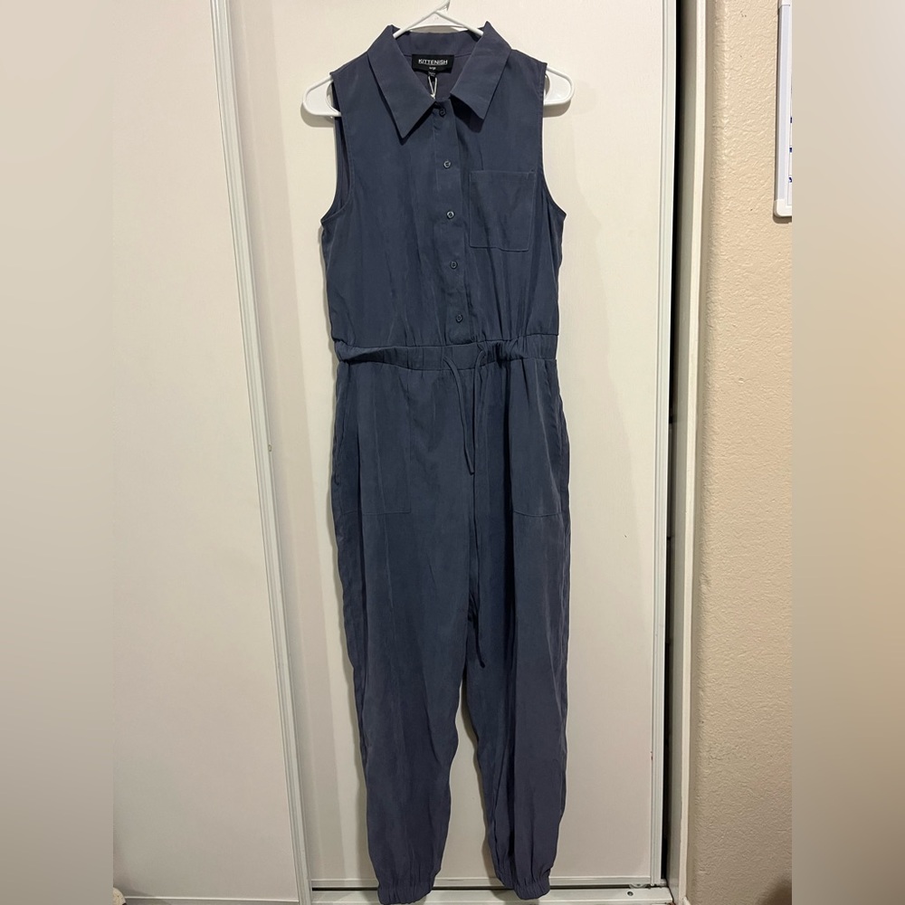 Womens‎ Sz L KITTENISH  Navy Blue Jumper/Romper Short Sleeve